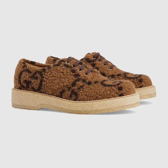 Gucci 719712 Hooper Men's Brown Lace up Knit Fur GG shoe, Sz. Gucci 8, 9 - Picture 1 of 16